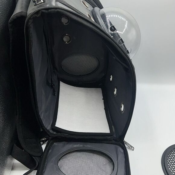 Dark Grey Vegan Leather Pet Carrier Backpack with Bubble Window - Picture 10 of 11